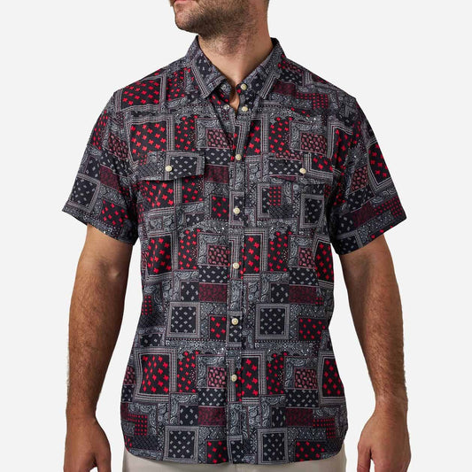 BURLEBO Performance Western Shirt - Texas Paisley - Black and Red