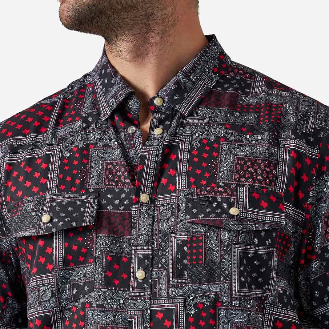 BURLEBO Performance Western Shirt - Texas Paisley - Black and Red