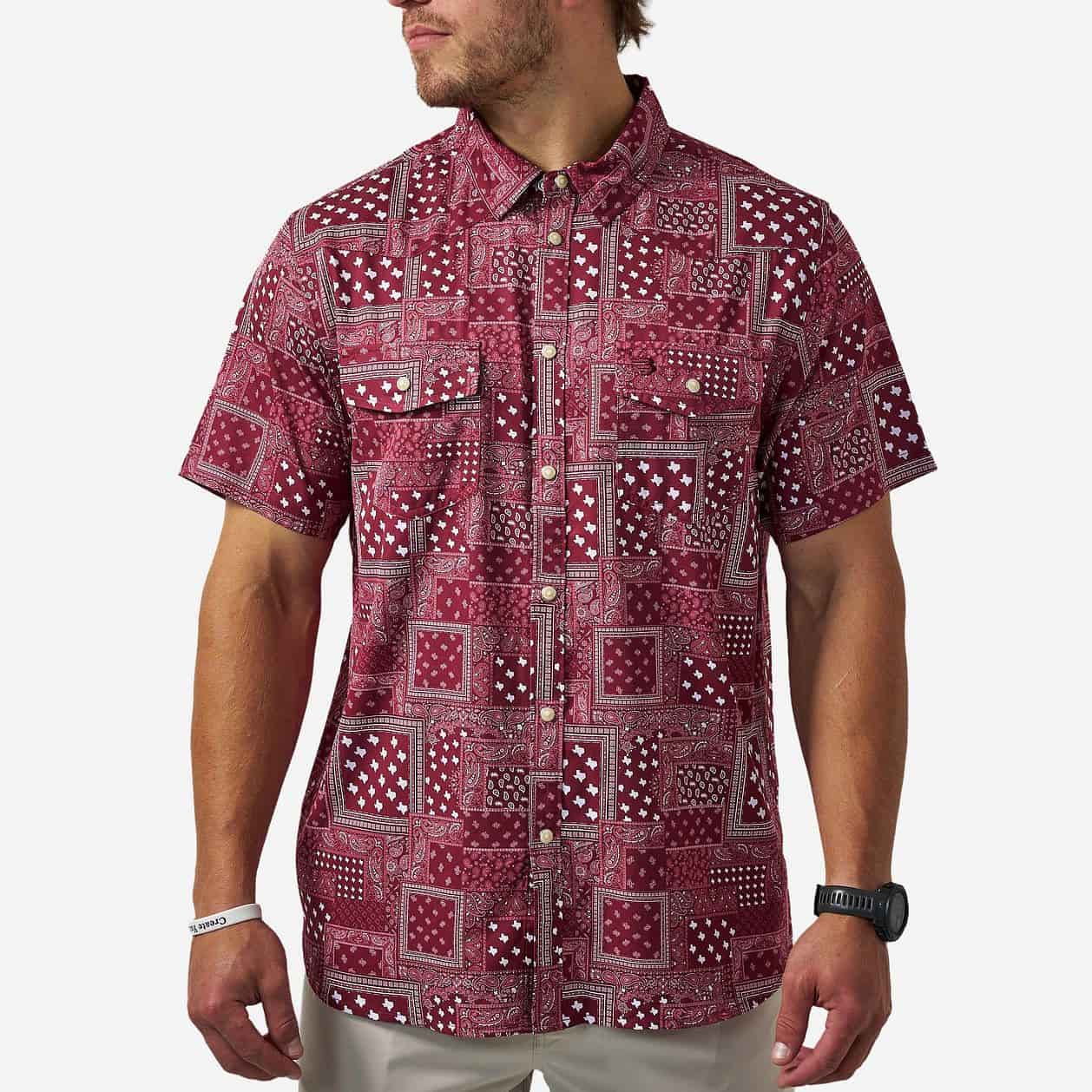 Burlebo Performance Western Shirt - Texas Paisley - Maroon