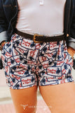 COWBOY UP PATCH PRINTED ELASTIC WAISTBAND SHORTS WITH POCKERS