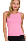 PREMIUM RAYON DOUBLE LAYERED ROUND NECK TANK TOP - CANDY PINK