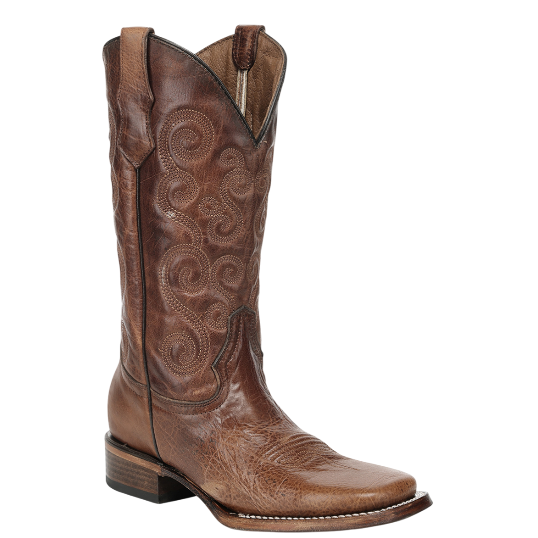 CIRCLE G BY CORRAL LADIES OCHER SPIRAL EMBROIDERY SQUARE TOE BOOTS - L8087