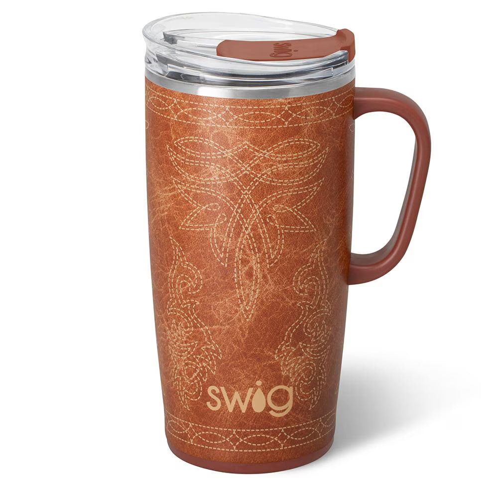 SWIG LIFE Saddle Stitch Cognac Travel Mug 22oz