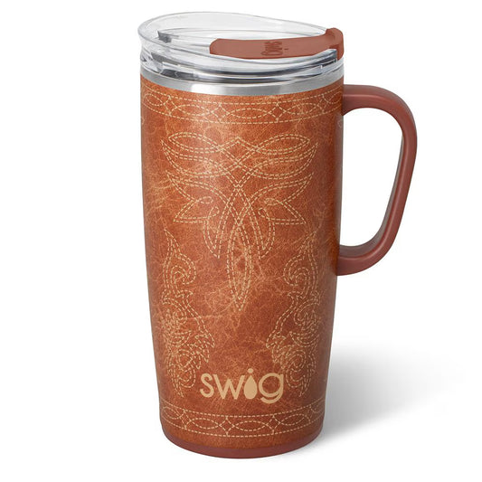 SWIG LIFE Saddle Stitch Cognac Travel Mug 22oz
