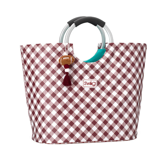 SWIG LIFE GAMEDAY GINGHAM MAROON Loopi Tote Bag