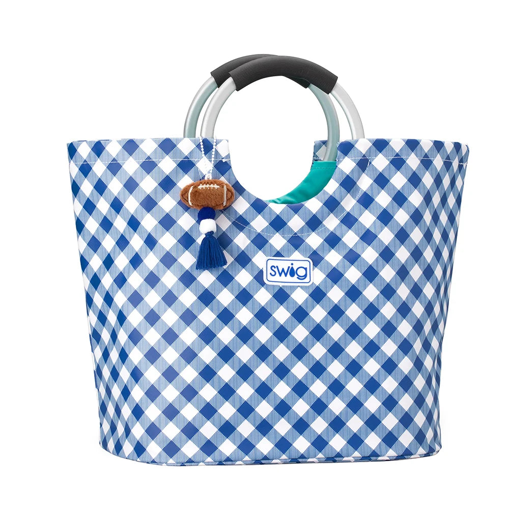 SWIG LIFE GAMEDAY GINGHAM ROYAL BLUE Loopi Tote Bag