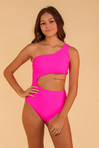 THE CAMILLA ONE PIECE SWIMSUIT WITH CUTOUTS - HOT PINK