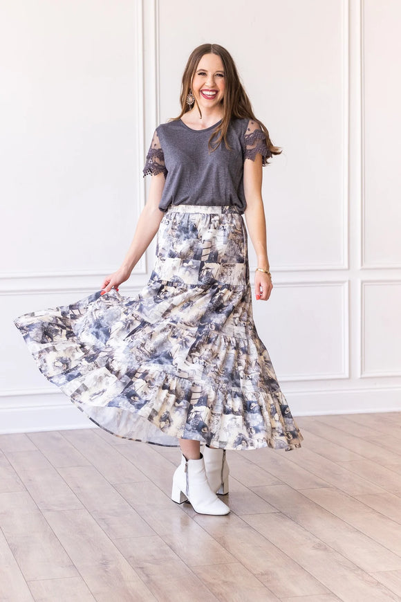 COWGIRL ROMANCE TIERED MAXI SKIRT