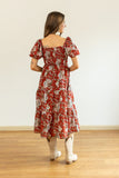 THE ELIZABETH FLORAL MIDI DRESS - RUST