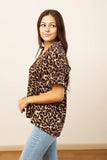 CARA COLLARED TOP - LEOPARD