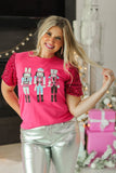 NUTCRACKER GRAPHIC ON PINK T-SHIRT WITH VELVET SEQUIN SLEEVES