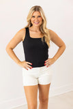 BELLA SQUARE BLACK NECK RIB KNIT TANK TOP