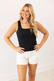 BELLA SQUARE BLACK NECK RIB KNIT TANK TOP