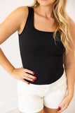 BELLA SQUARE BLACK NECK RIB KNIT TANK TOP