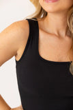 BELLA SQUARE BLACK NECK RIB KNIT TANK TOP
