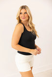 BELLA SQUARE BLACK NECK RIB KNIT TANK TOP
