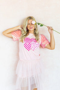 THREE SWEET HEARTS SPARKLE TOP - Light Pink