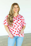 CARA COLLARED TOP - HEART PRINT