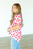 CARA COLLARED TOP - HEART PRINT