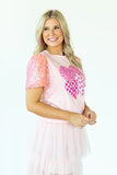 THREE SWEET HEARTS SPARKLE TOP - Light Pink