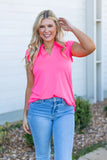 THE NICOLE NEON PINK V-NECK TOP