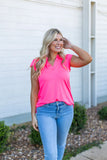 THE NICOLE NEON PINK V-NECK TOP