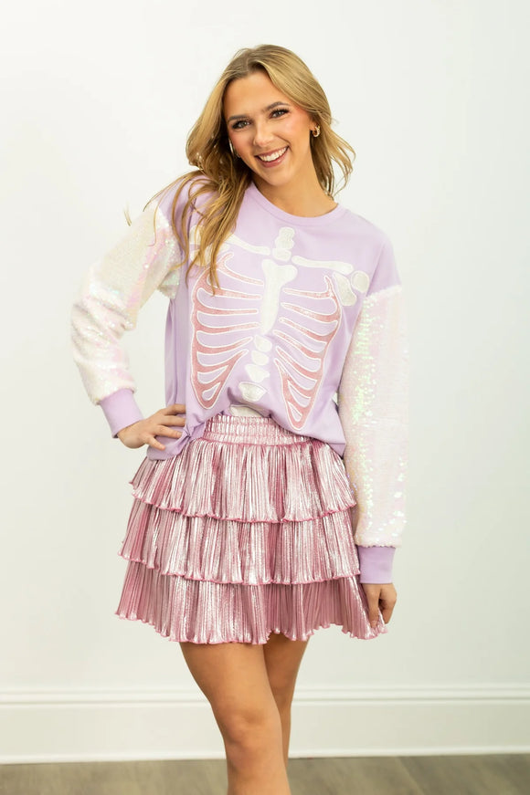 GLITTER SKELETON ON PURPLE LONG-SLEEVE SHIRT