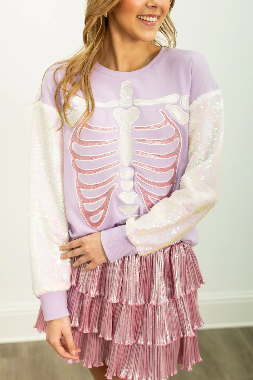 GLITTER SKELETON ON PURPLE LONG-SLEEVE SHIRT