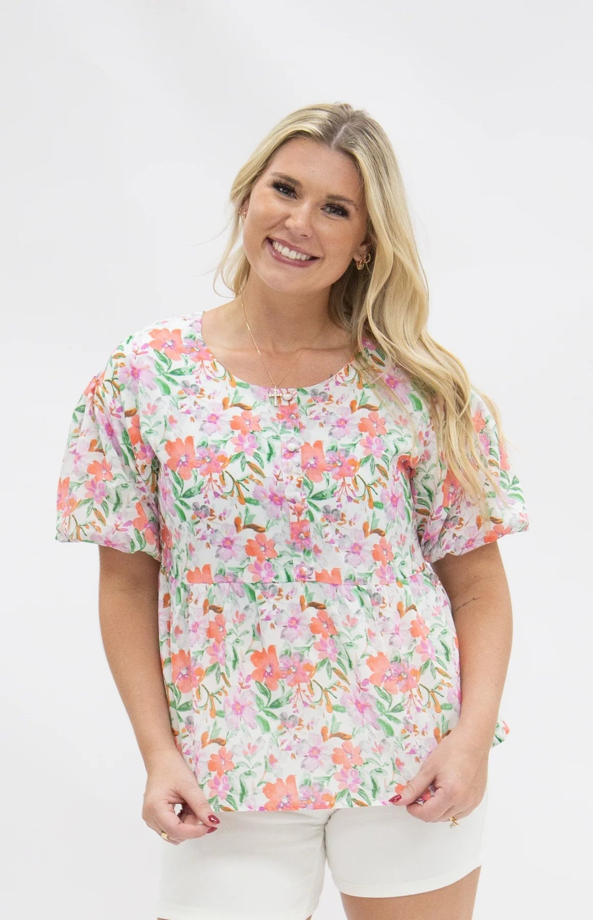 PUFF SLEEVE WATERCOLOR FLOWERS BLOUSE