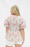 PUFF SLEEVE WATERCOLOR FLOWERS BLOUSE