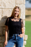 LACE BLACK SHORT-SLEEVE TOP