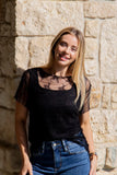 LACE BLACK SHORT-SLEEVE TOP