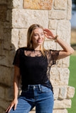 LACE BLACK SHORT-SLEEVE TOP