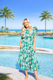 PINK & GREEN FLORAL TIERED DRESS