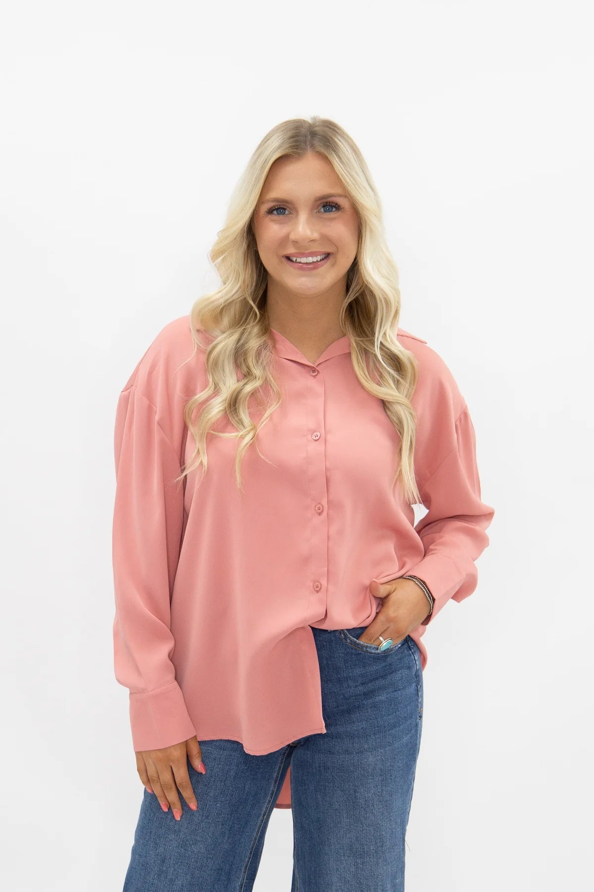 KATHRYN CLASSIC BLUSH PINK BUTTON UP