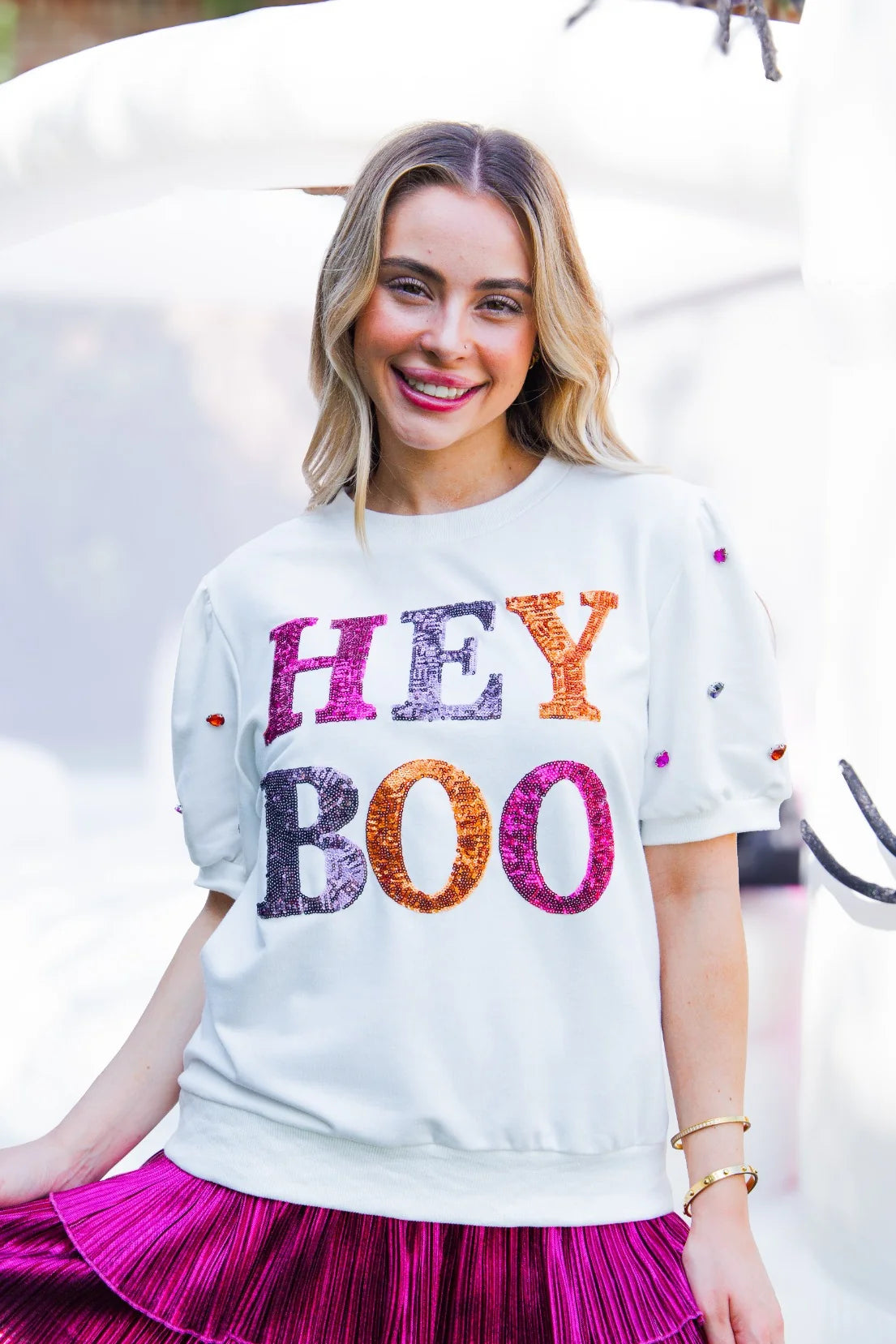 'HEY BOO' HALLOWEEN SEQUIN TOP