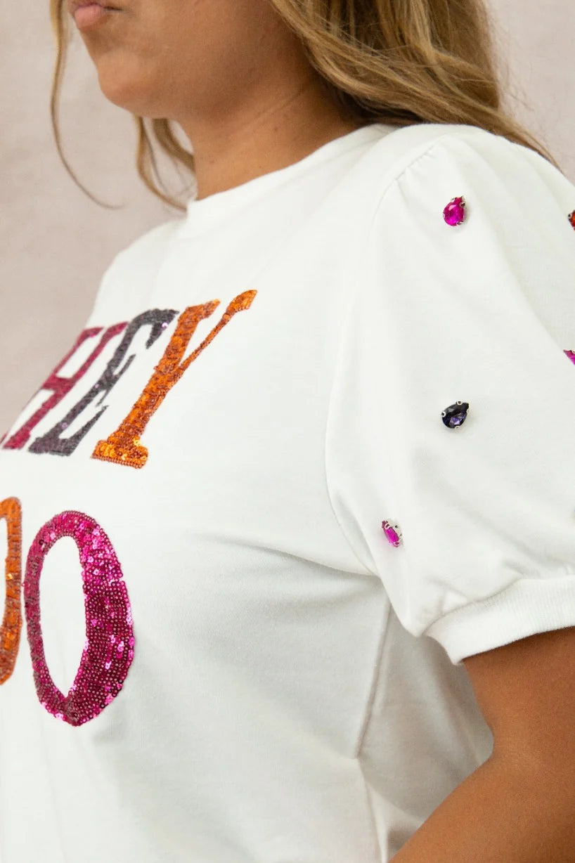 'HEY BOO' HALLOWEEN SEQUIN TOP