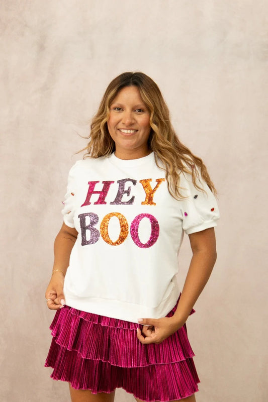 'HEY BOO' HALLOWEEN SEQUIN TOP