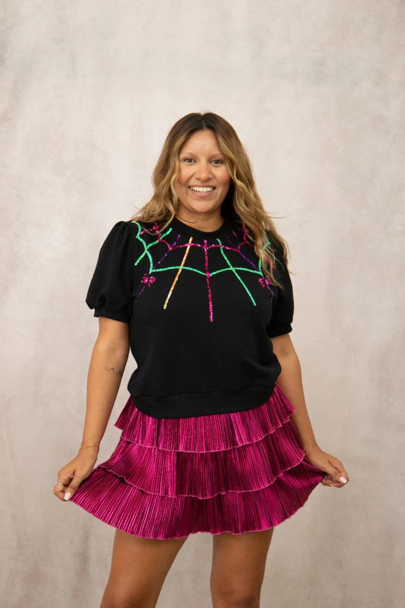SPIDER WEB ON PUFF SLEEVE TOP