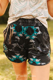 BLACK WESTERN AZTEC PRINTED STRETCH ELASTIC HIGH RISE SHORTS