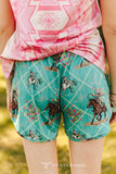 JADE WESTERN COWBOY PRINTED STRETCH ELASTIC HIGH RISE SHORTS