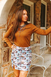 WESTERN COLLAGE SKORT W SLIT HEM