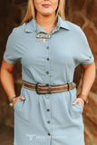 DENIM BLUE BUTTON DOWN SHORT SLEEVE CONCHO BUTTON DOWN DRESS