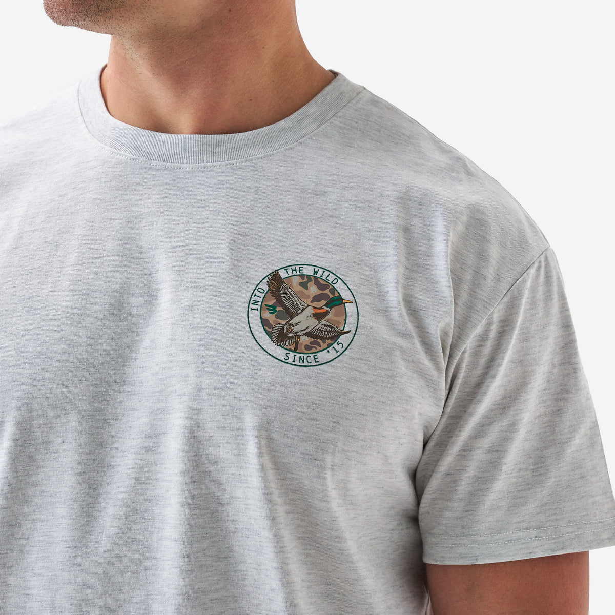Burlebo Adult Short Sleeve Tee - CAMO MALLARD DUCK - HEATHER ASH GREY