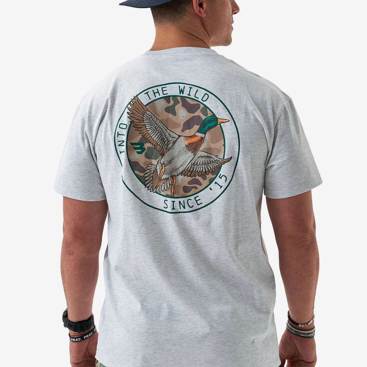 Burlebo Adult Short Sleeve Tee - CAMO MALLARD DUCK - HEATHER ASH GREY