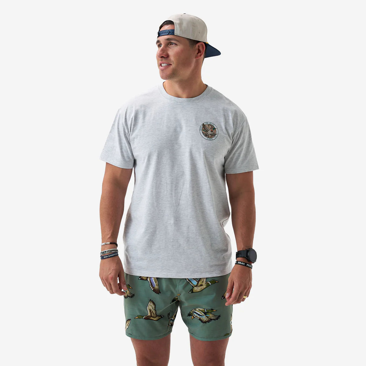 Burlebo Adult Short Sleeve Tee - CAMO MALLARD DUCK - HEATHER ASH GREY