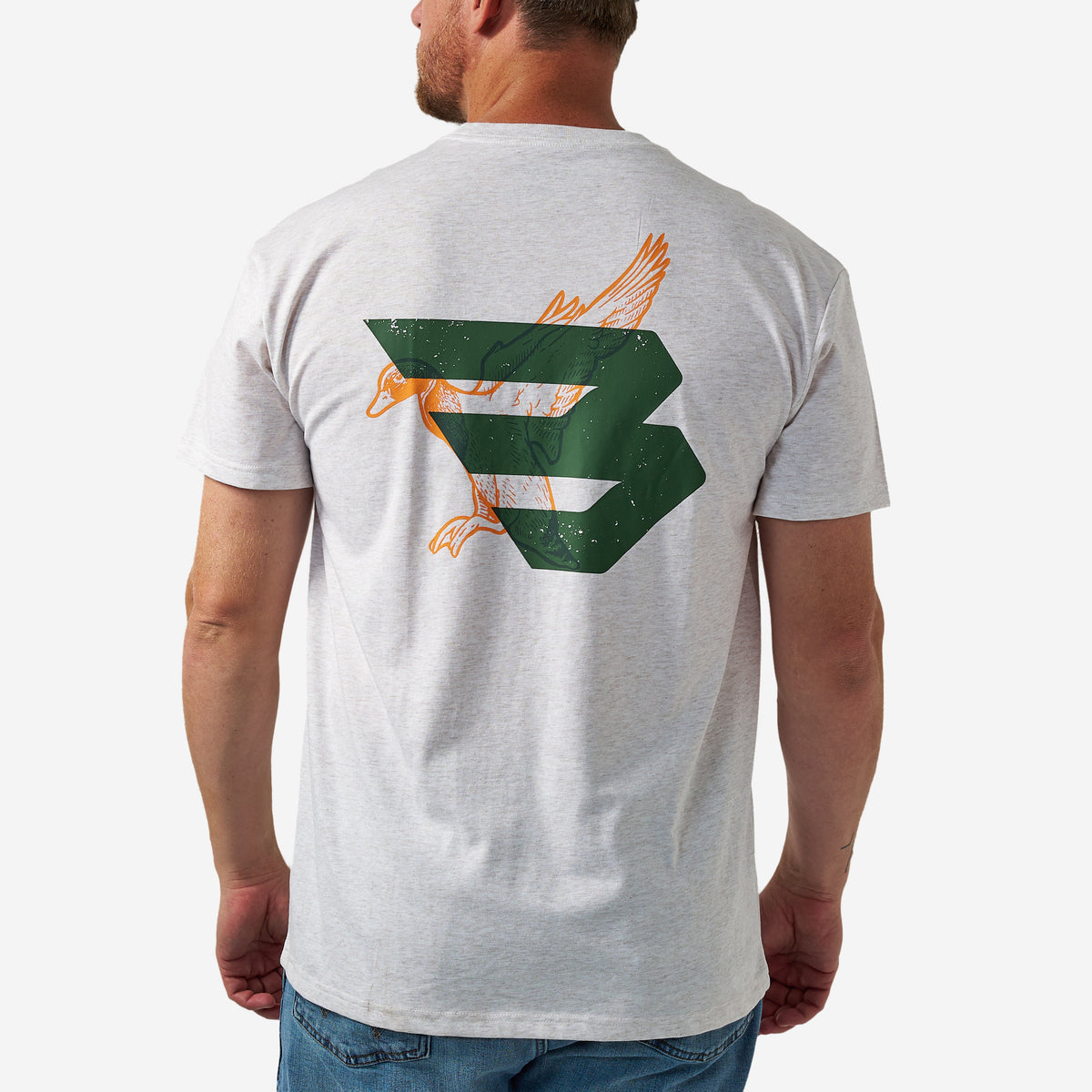 BURLEBO SHORT SLEEVE TEE - DUCK FLYING B (GREEN) LOGO - OATMEAL