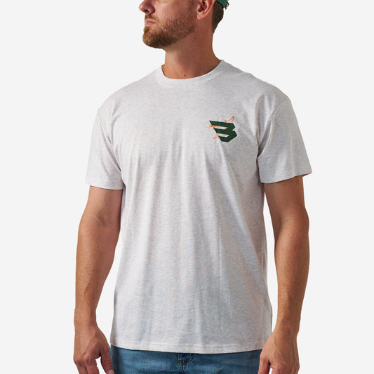 BURLEBO SHORT SLEEVE TEE - DUCK FLYING B (GREEN) LOGO - OATMEAL