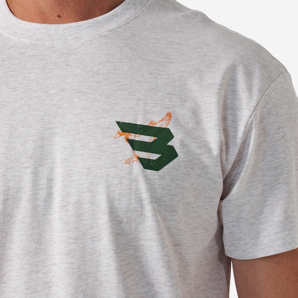 BURLEBO SHORT SLEEVE TEE - DUCK FLYING B (GREEN) LOGO - OATMEAL