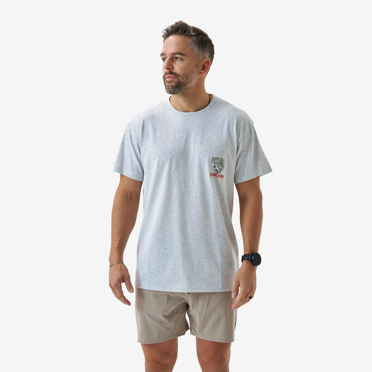 Burlebo Adult Short Sleeve Tee - FISH WILD - HEATHER ASH GREY